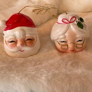 Rare Inarco Porcelain set of Santa & Mrs Clause Bell Ornaments